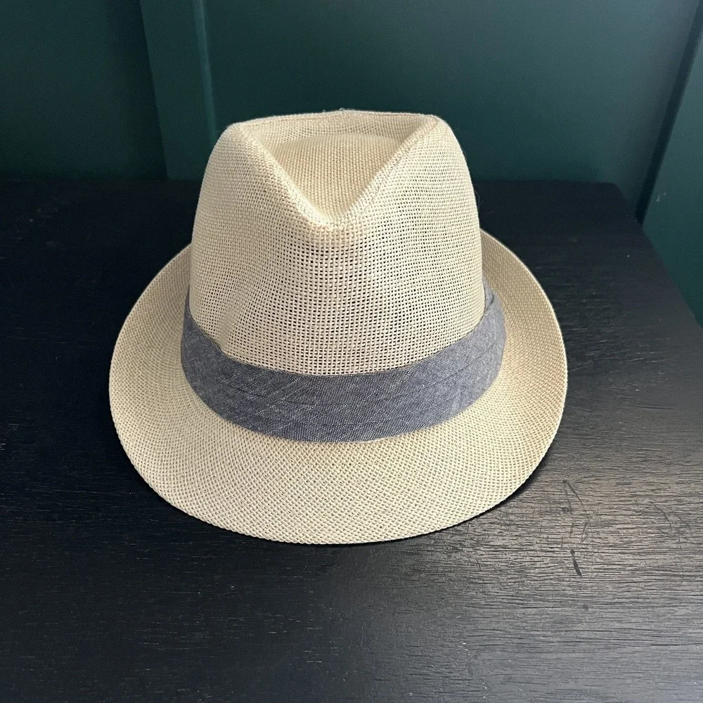Kids Straw Fedora Hat Paper Straw Panama Style Summer Sun Hat with blue‎ Band
